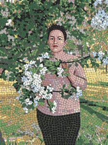 Mosaic Portrait of a Woman in Blossom