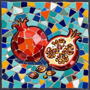 Red Pomegranates Trencadís Mosaic Art