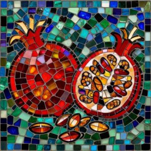 Red Pomegranate Mosaic Art – Opus Incertum Style