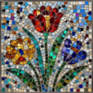 Poppy and Pansies Mosaic Art – Opus Incertum Style