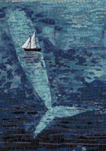 Whale and Sailboat Mosaic Art – Deep Ocean Mystery