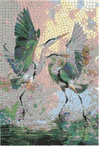 Elegant Herons Mosaic Art – Serene Nature Wall Decor