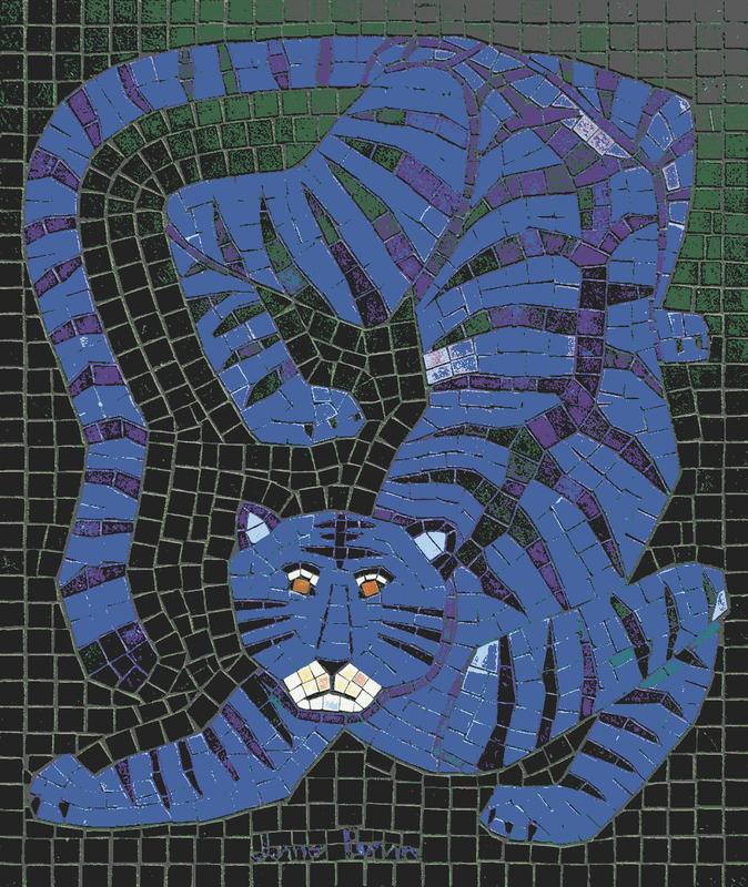 Blue Mosaic Tiger Art - Modern Animal Wall Decor