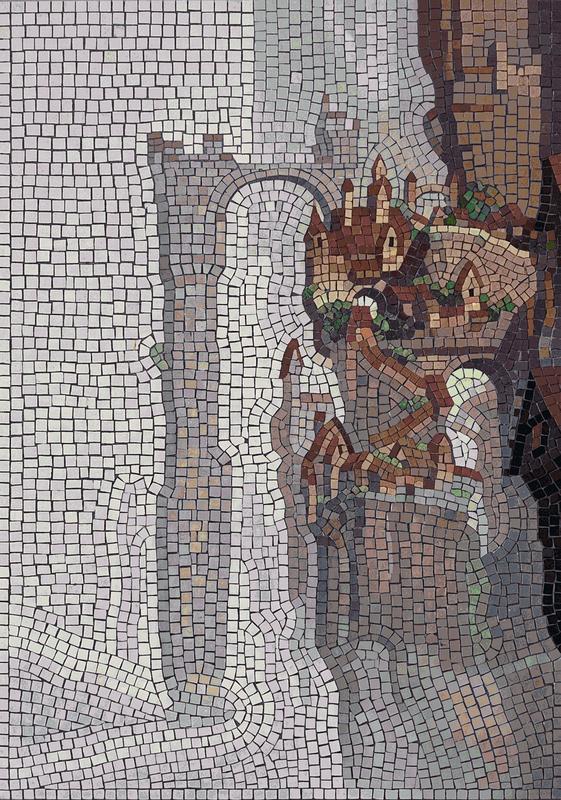 Ancient Cliffside City Mosaic Art