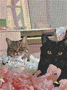 Curious Cats Mosaic Art – Tabby and Black Kittens