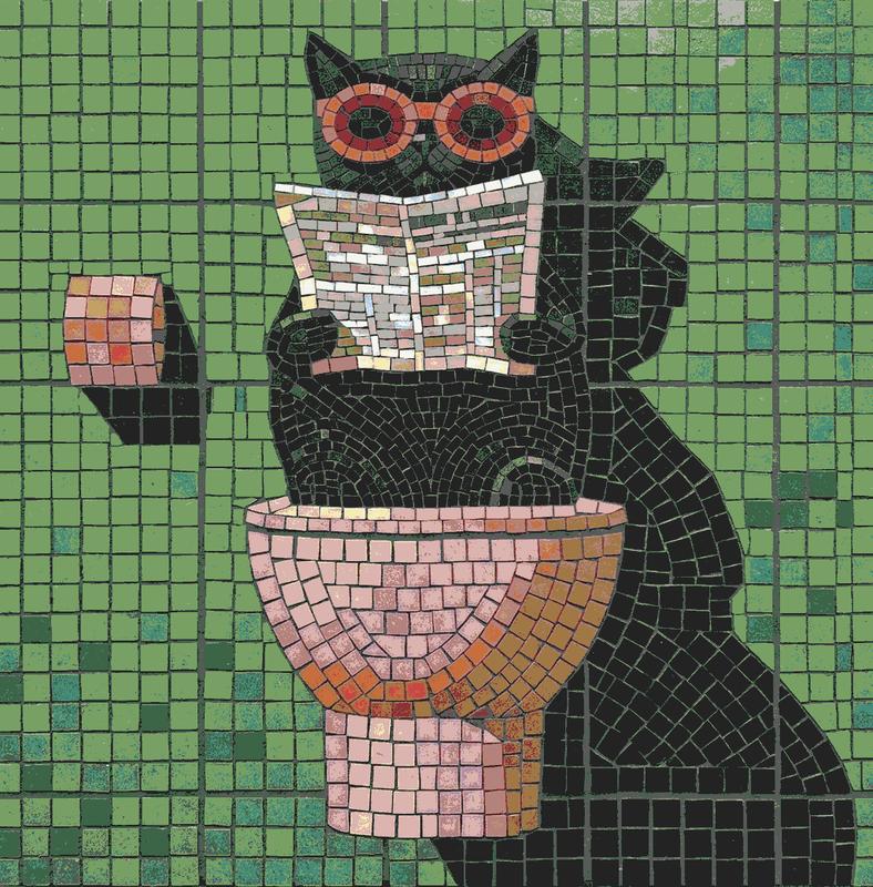 Intellectual Black Cat in a Bathtub Mosaic Art
