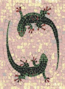 Green Lizard Mosaic Art – Symmetrical Gecko Design