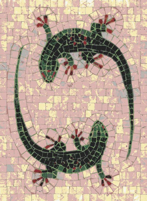 Green Lizard Mosaic Art - Symmetrical Gecko Design