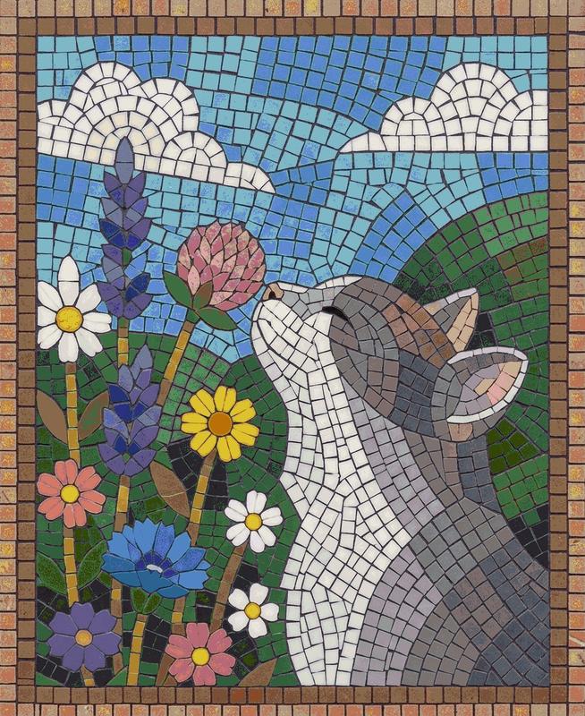 Serene Cat in Nature Mosaic Art
