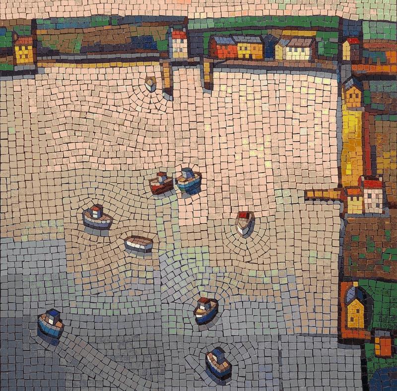 Serene Harbor Mosaic Art - Handcrafted Port Scene
