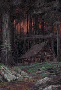 Mysterious Forest Cabin Mosaic Art