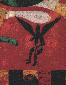 Winged Silhouette Mosaic Art – Dramatic Red Composition