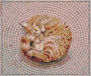 Sleeping Ginger Cat Mosaic Art – 40×34 cm