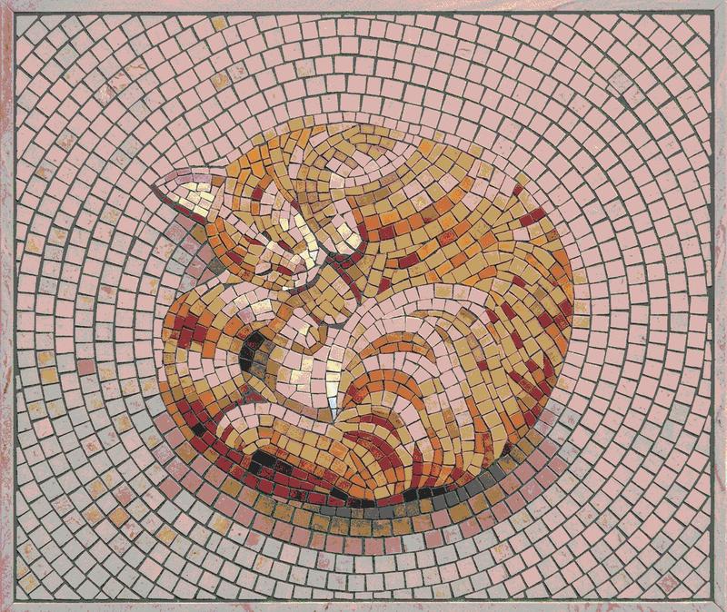 Sleeping Ginger Cat Mosaic Art - 40x34 cm