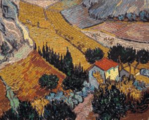 Golden Mediterranean Landscape Mosaic Art