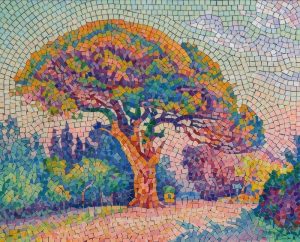 Vibrant Multi-Colored Tree Mosaic Art