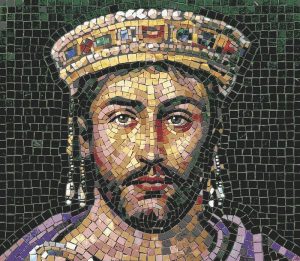 Regal Mosaic Portrait of a Crowned King