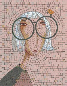 Whimsical Mosaic Portrait with Bird