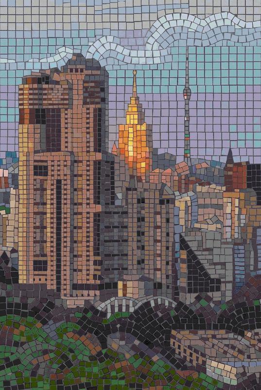 Modern City Skyline Mosaic Art