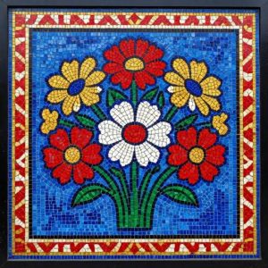 Symmetrical Flower Bouquet Soviet Style Mosaic Art