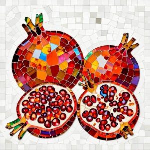 Vibrant Pomegranate Mosaic Art – Still Life