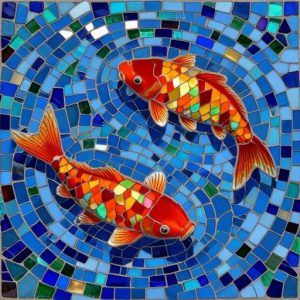 Vibrant Red Koi Fish Mosaic Art