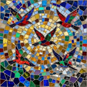 Swallows in the Clouds Mosaic Art – Opus Incertum Style
