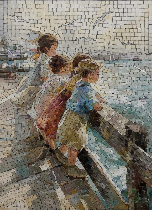 Children by the Sea Mosaic Art