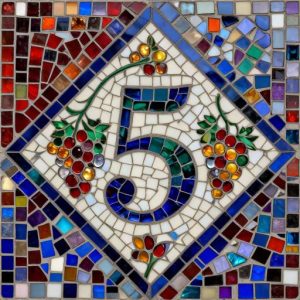 Mosaic Number 5 Door Sign with Grapes