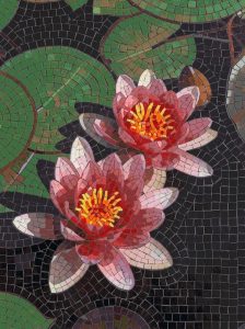 Pink Water Lilies Mosaic Art – Serene Nature Decor