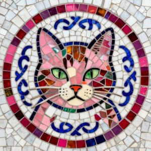 Pink Cat Stylized Mosaic Art – Opus Incertum