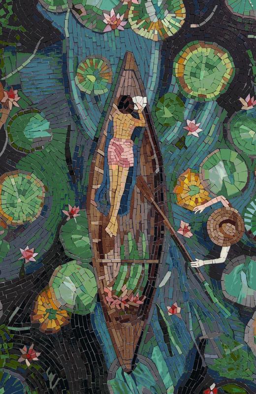 Serene Boat Ride Mosaic Art - Peaceful Pond Scene
