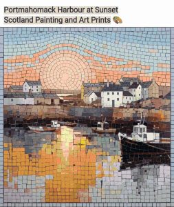 Portmahomack Harbour Sunset Mosaic Art