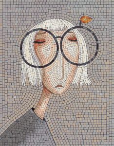 Surreal Mosaic Portrait with Round Glasses