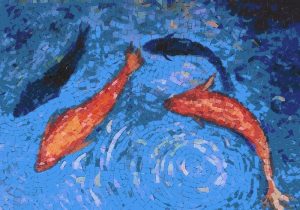 Vibrant Koi Fish Mosaic Art – Serene Aquatic Scene