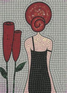 Elegant Woman with Red Spiral Hair Mosaic Art