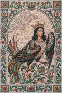 Crowned Mythical Bird Mosaic Art – 60×90 cm