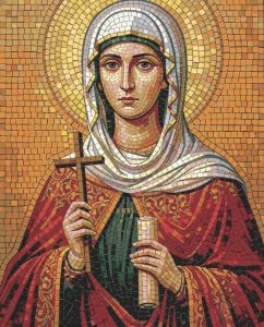 Mosaic Portrait of a Female Saint with Cross and Scroll