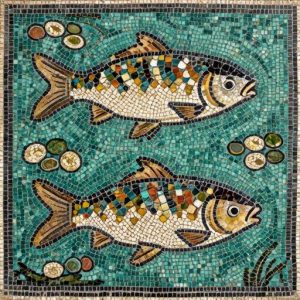 Two Koi Fish Mosaic Art – Opus Tessellatum Style