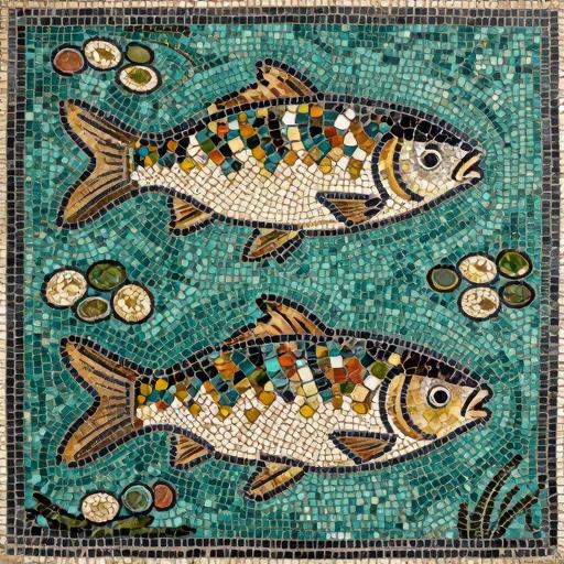 Two Koi Fish Mosaic Art - Opus Tessellatum Style
