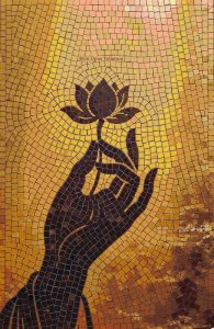 Golden Lotus Mosaic Art – Spiritual Hand Silhouette