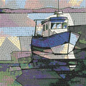 Mosaic Art Boat on Calm Waters
