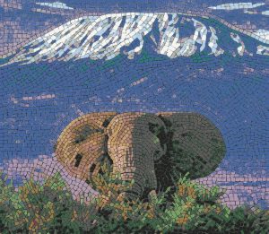Majestic Elephant Mosaic Art – Snow Mountains Background