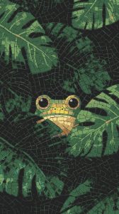 Curious Frog in Tropical Leaves Mosaic Art