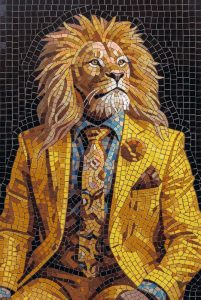 Majestic Lion in a Gold Suit Mosaic Art