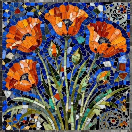 Orange Poppies Florentine Mosaic Art