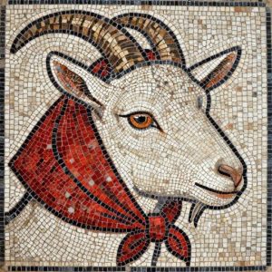 White Goat in Red Scarf Mosaic Art