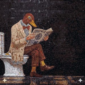 Surreal Bird Reading Newspaper Mosaic Art