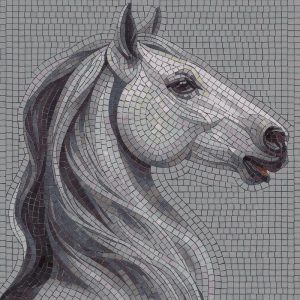 Elegant Grey Horse Mosaic Art – 120×120 cm