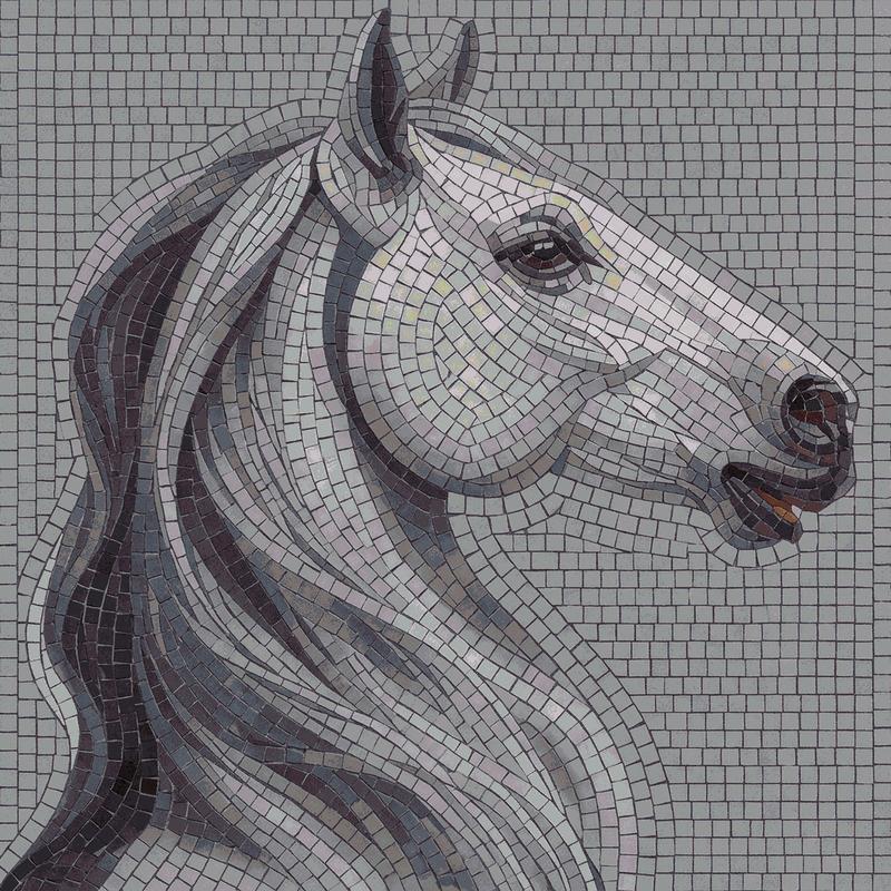 Elegant Grey Horse Mosaic Art - 120x120 cm